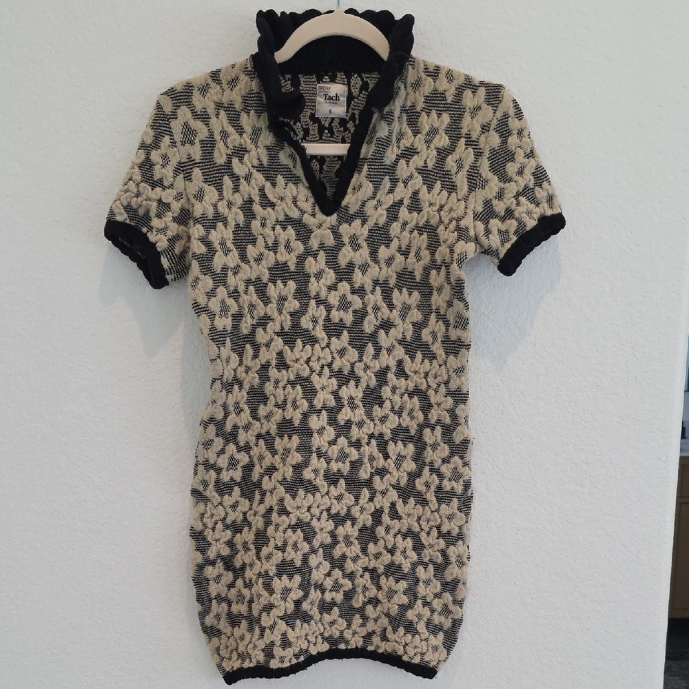 TACH Black and Cream Textured Mini Dress